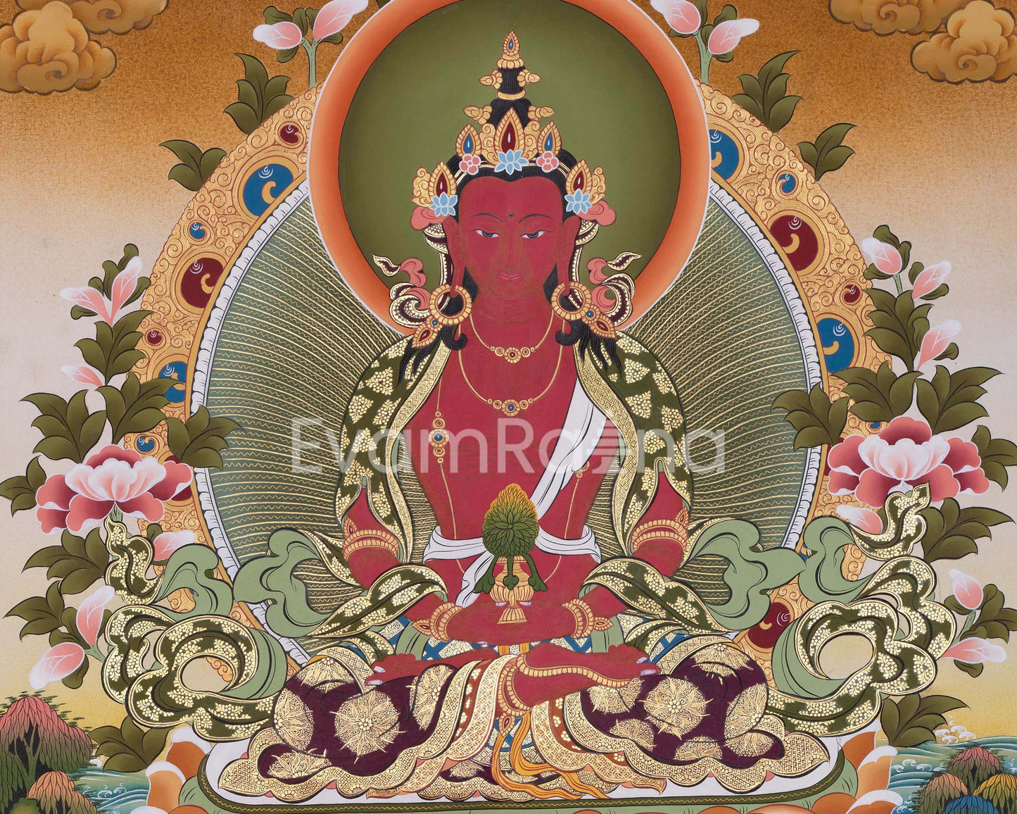 Red Amitayus Buddha Thangka Art | Perfect Travel Art for Practitioner