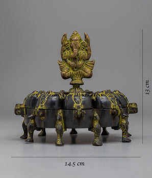 Ganesh Brass Tikka Box | Keep Your Sacred Powders in Divine Grace