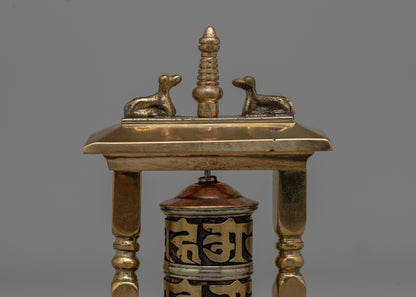 Brass Small Buddhist Prayer Wheel With Frame | Bring Blessings and Positive Energy Wherever You Go