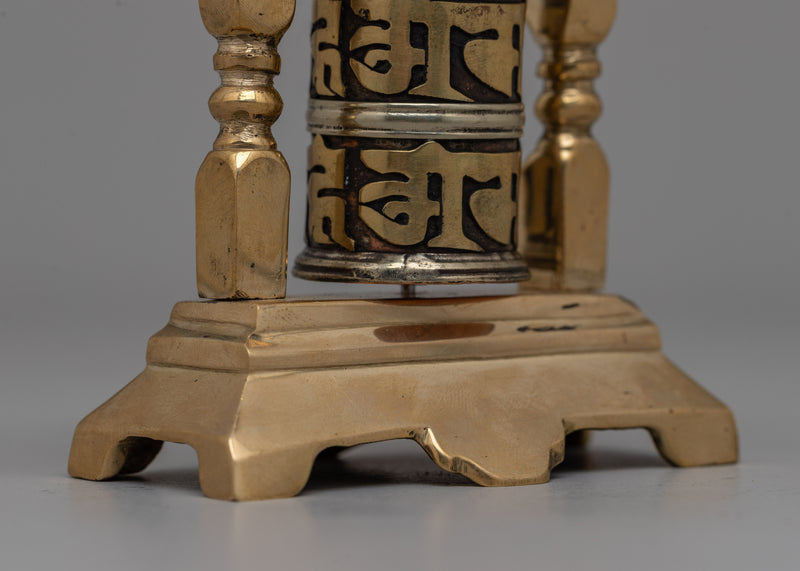 Brass Small Buddhist Prayer Wheel With Frame | Bring Blessings and Positive Energy Wherever You Go