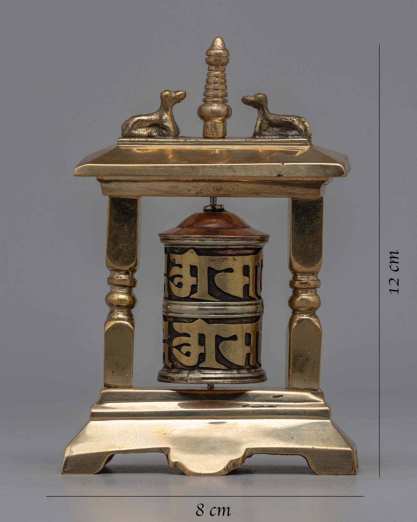 Brass Small Buddhist Prayer Wheel With Frame | Bring Blessings and Positive Energy Wherever You Go