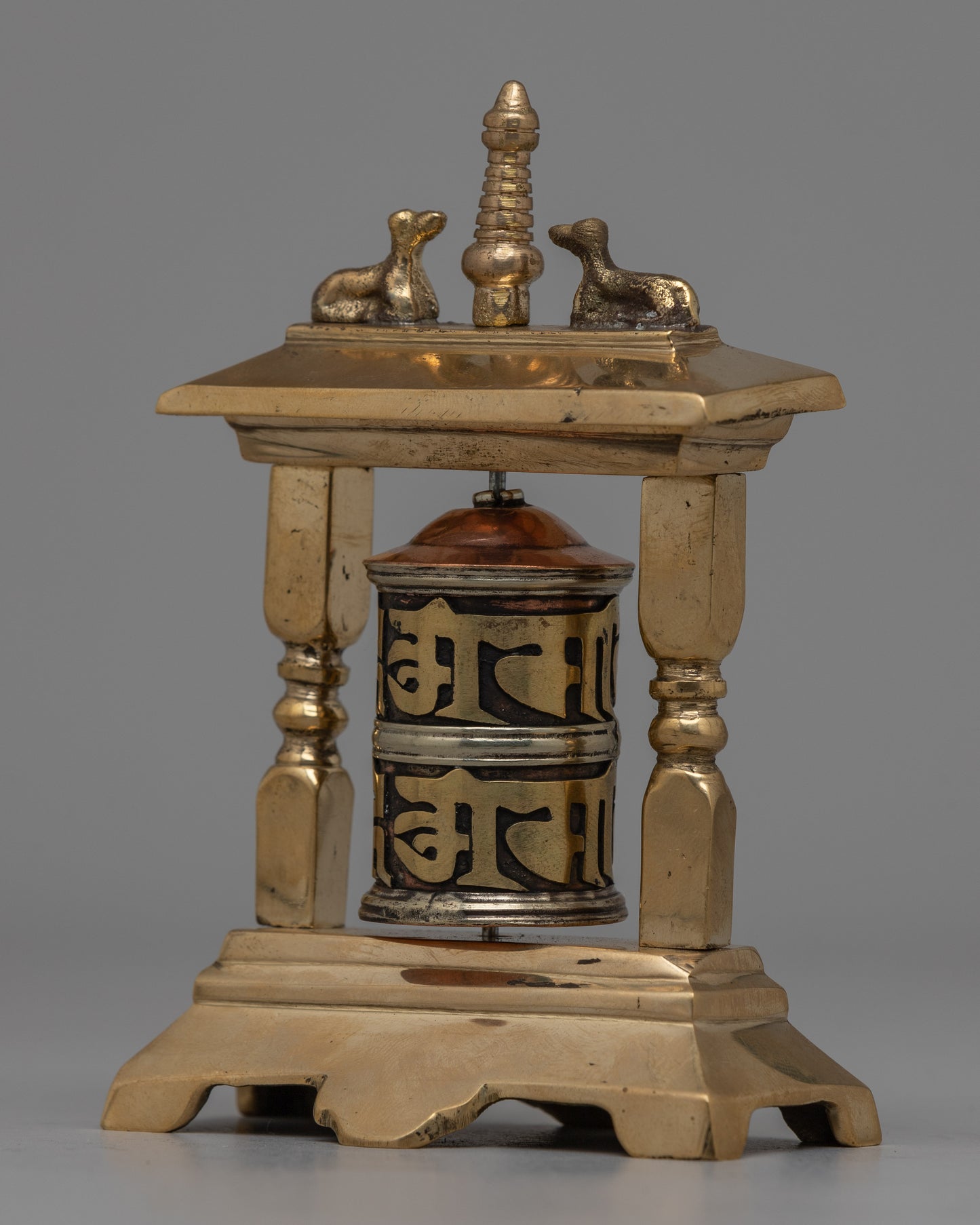 Brass Small Buddhist Prayer Wheel With Frame | Bring Blessings and Positive Energy Wherever You Go