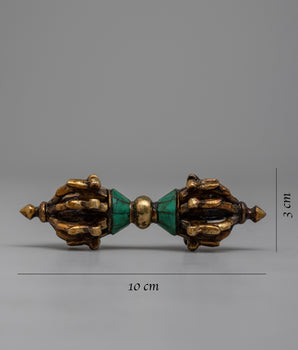 Tibetan Vajra Thunderbolt | Handcrafted Brass Body with Gemstone Inlays