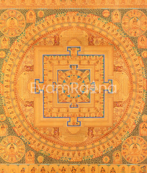Vintage Mandala of Buddha Surrounded by Bodhisattvas & Lamas | Wall Hanging Tibetan Thangka