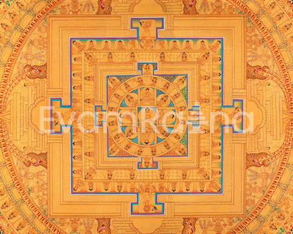 Vintage Mandala of Buddha Surrounded by Bodhisattvas & Lamas | Wall Hanging Tibetan Thangka