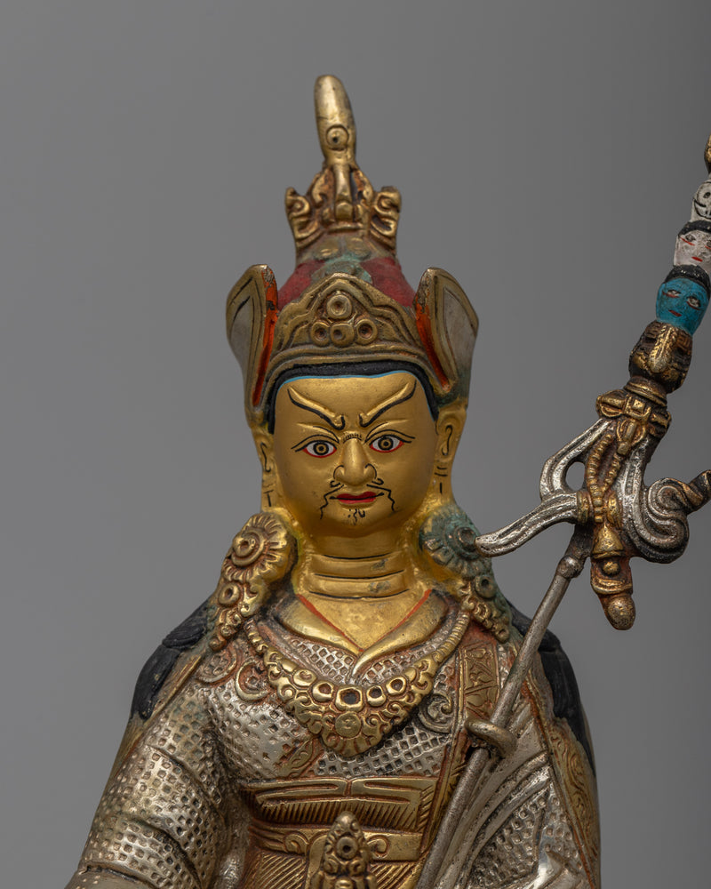 Brass Guru Rinpoche Statue |  Luxuriously Enhanced with 24k Gold Gilding