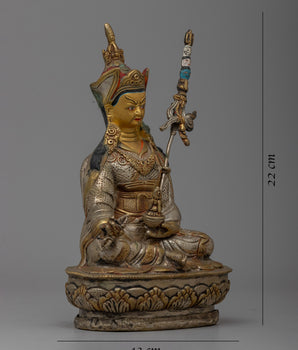 Brass Guru Rinpoche Statue |  Luxuriously Enhanced with 24k Gold Gilding