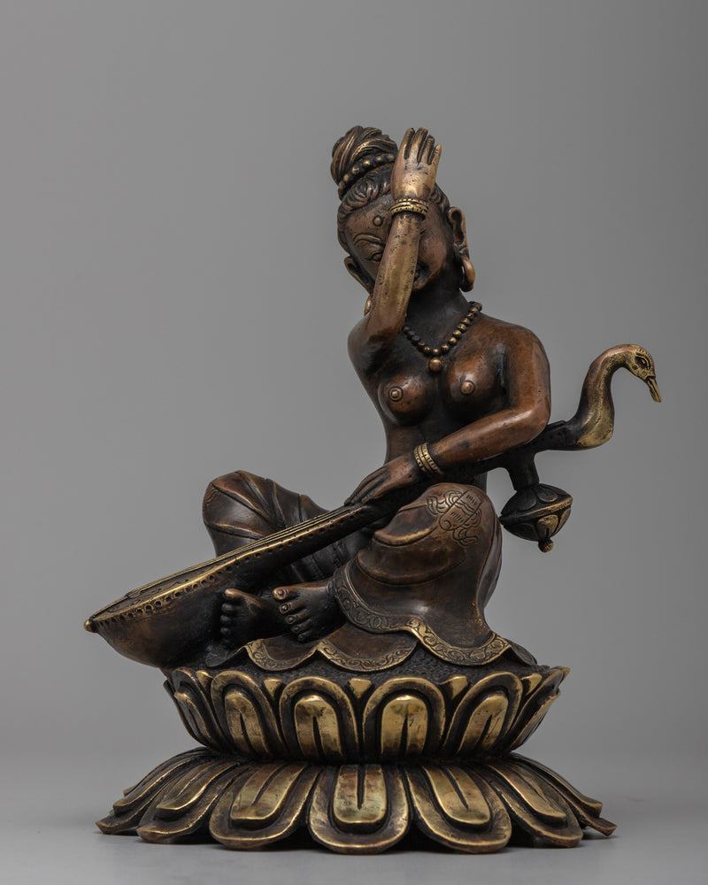 Brass Saraswati Statue | Revered Hindu Goddess of Music and Literature