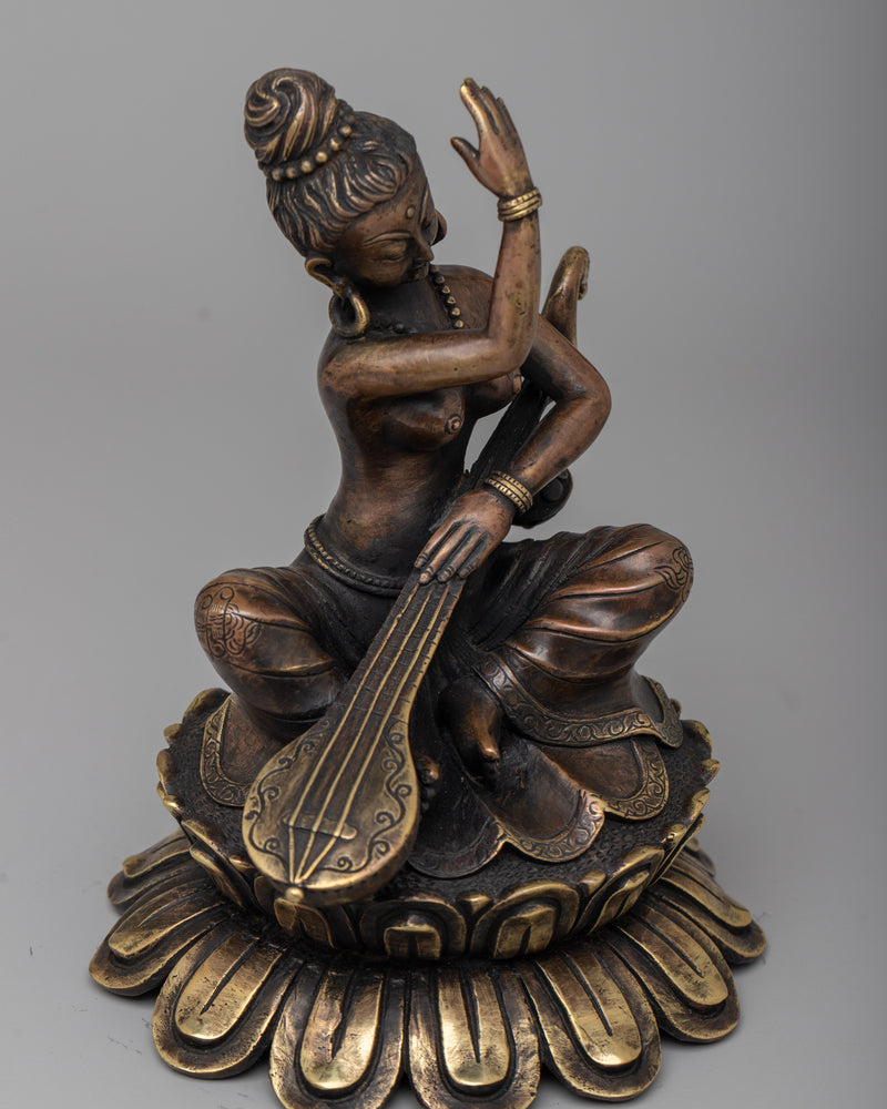 Brass Saraswati Statue | Revered Hindu Goddess of Music and Literature