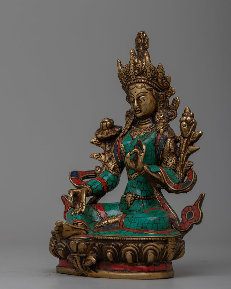 Green Brass Tara Statue | Embodying Feminine Strength and Wisdom