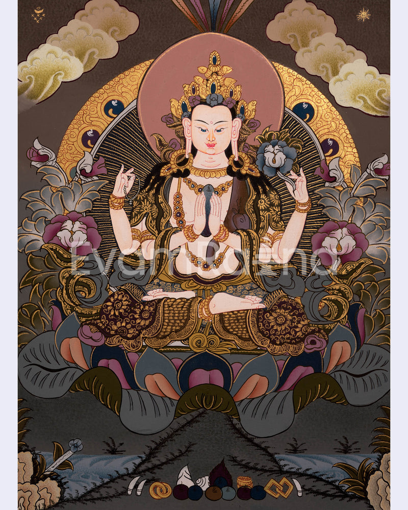 Chenrezig Bodhisattva Thangka | Shrine Room Decor