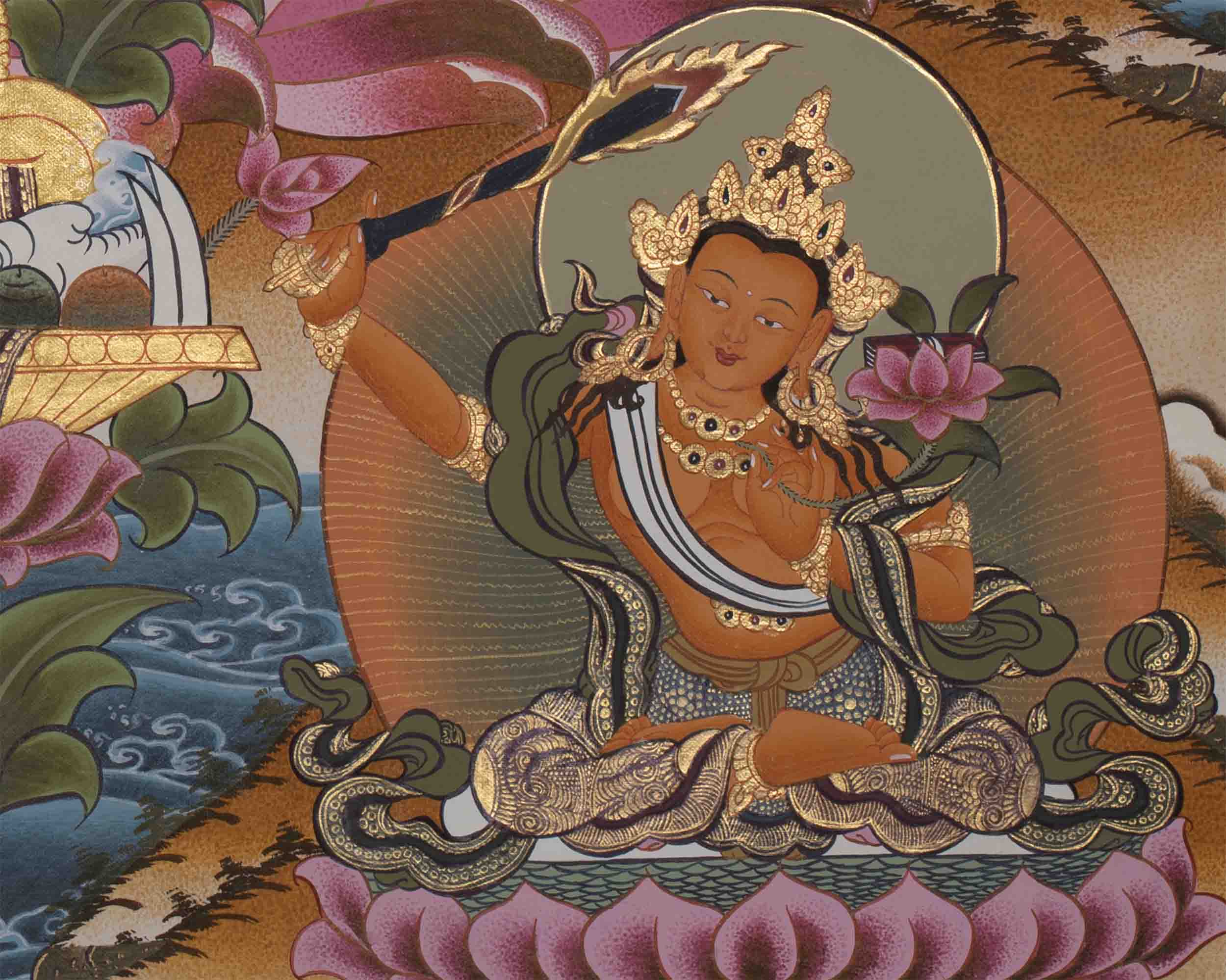 Pancha Manjushri Thangka | Enlightened Buddhist Art