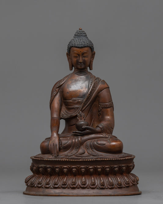 Tibetan Shakyamuni Buddha Oxidized Copper Statue | Traditional Meditation Figure