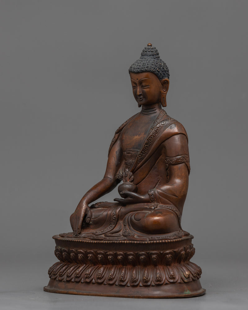 Tibetan Shakyamuni Buddha Oxidized Copper Statue | Traditional Meditation Figure