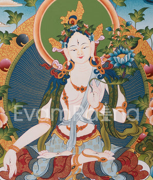 Mother Goddess Tara Thangka | Hand-Painted White Tara Artwork