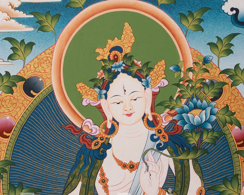 Mother Goddess Tara Thangka | Hand-Painted White Tara Artwork