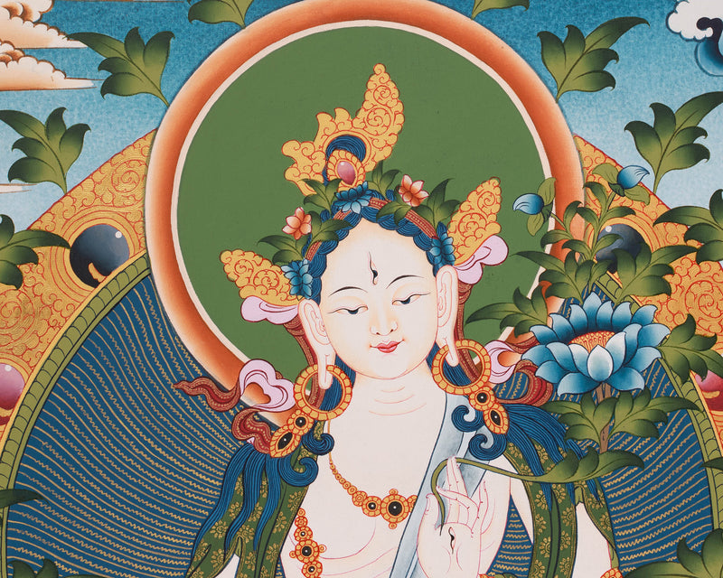 Mother Goddess Tara Thangka | Hand-Painted White Tara Artwork