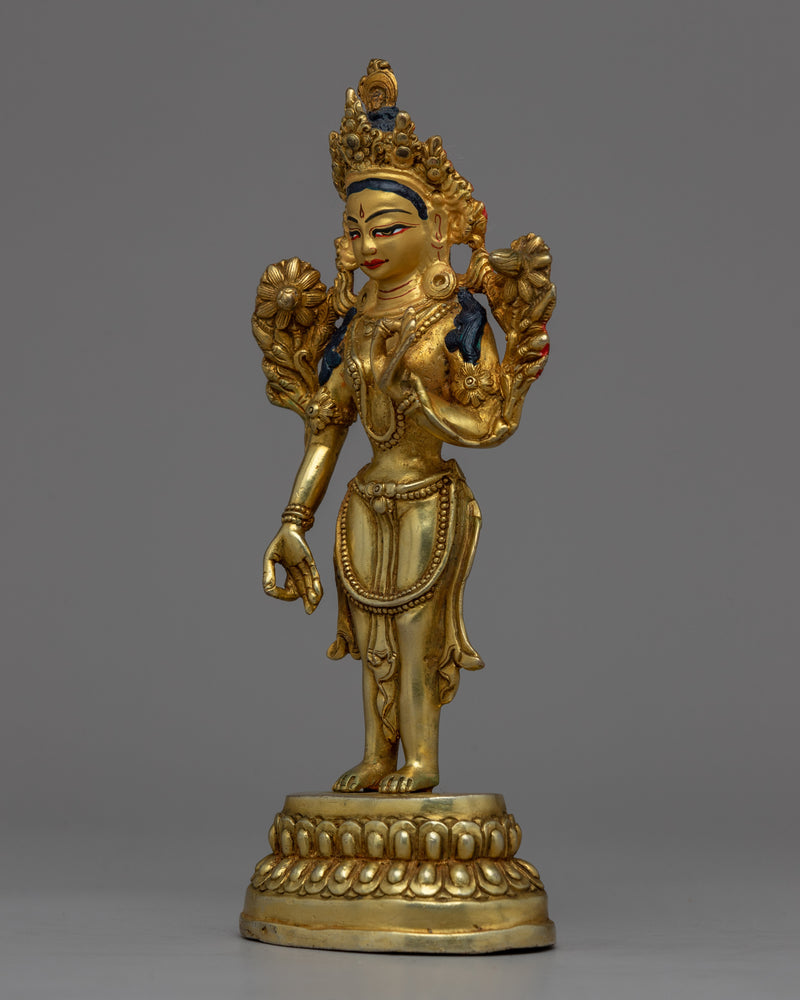 Goddess Standing Green Tara Statue | Handcrafted Statue in Graceful Standing Pose