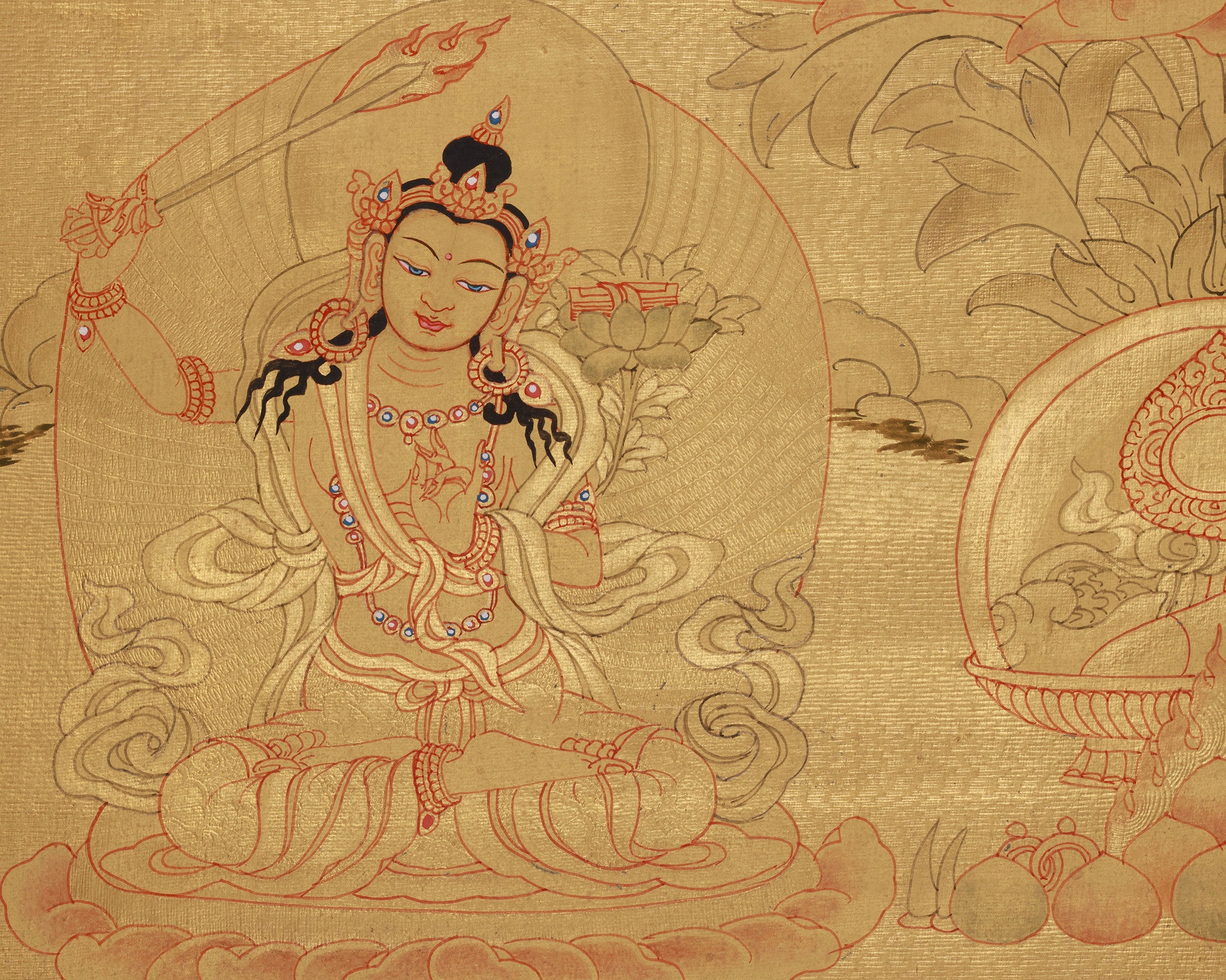 Traditional Thangka Of Four-Armed Chenrezig | With Buddha and Other Bodhisattvas