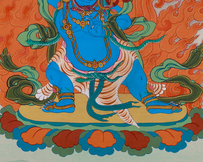 Hand-Painted Wrathful Vajrapani Thangka  | Tibetan Protector Deity