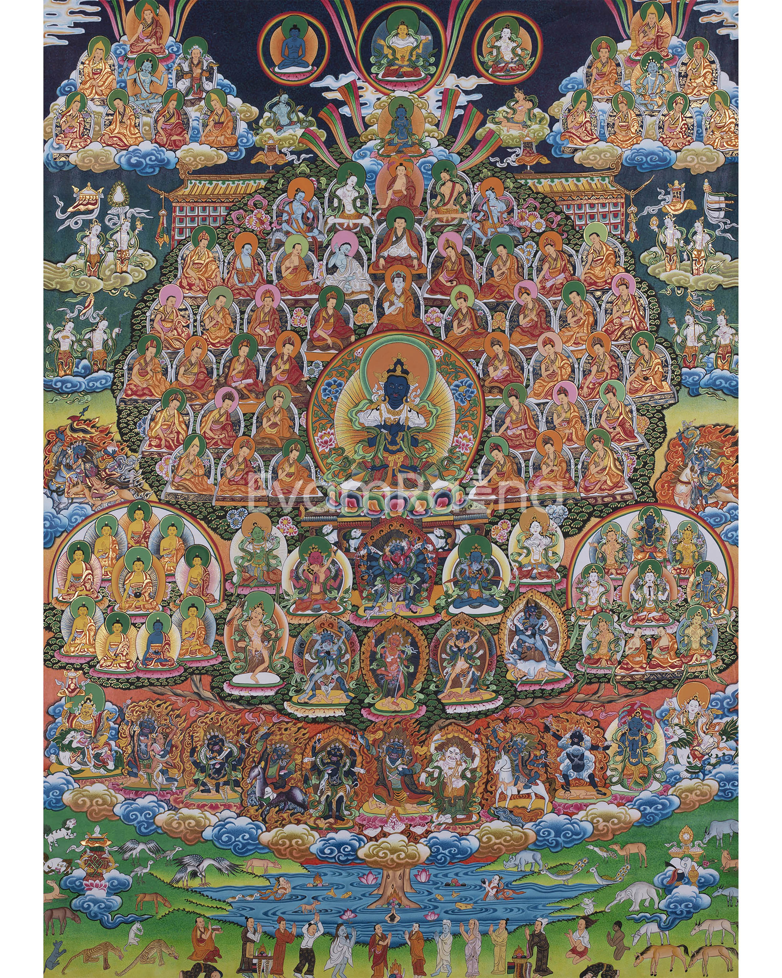 Vajradhara Lineage Print | High Quality Thangka Print | Himalayan Traditional Arts