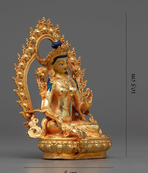 Elegant Female Bodhisattva Green Tara Statue | Electro Gold Gilded Statue