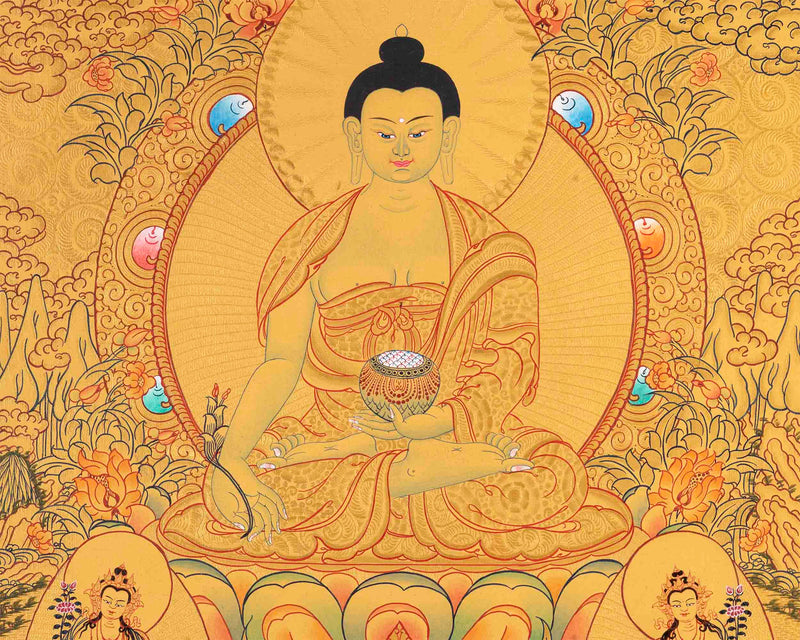 Gold Painted Medicine or Blue Buddha |  Tibetan Bodhisattva Thangka Painting