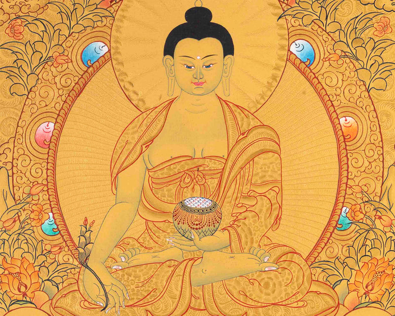 Gold Painted Medicine or Blue Buddha |  Tibetan Bodhisattva Thangka Painting