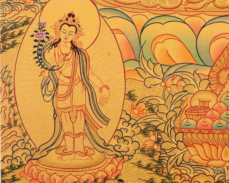 Gold Painted Medicine or Blue Buddha |  Tibetan Bodhisattva Thangka Painting