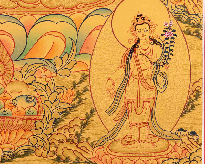 Gold Painted Medicine or Blue Buddha |  Tibetan Bodhisattva Thangka Painting