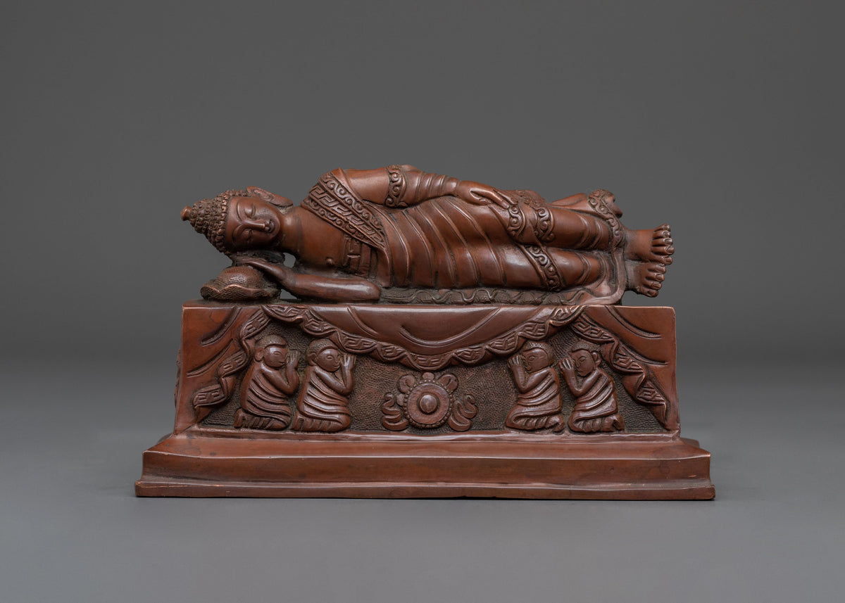 Sleeping Buddha Oxidized Copper Statue | Reclining Buddha Art
