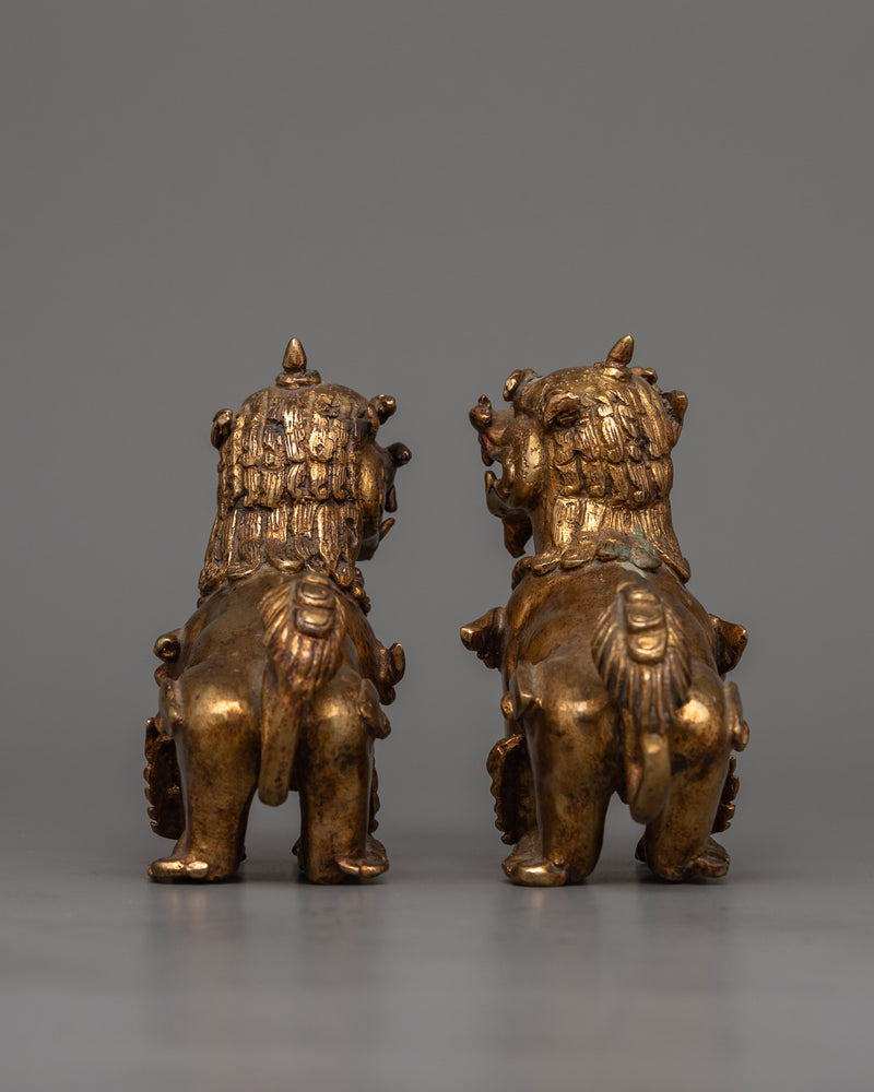 Copper Lion Set Statue | Traditional Guardians in Sculpture