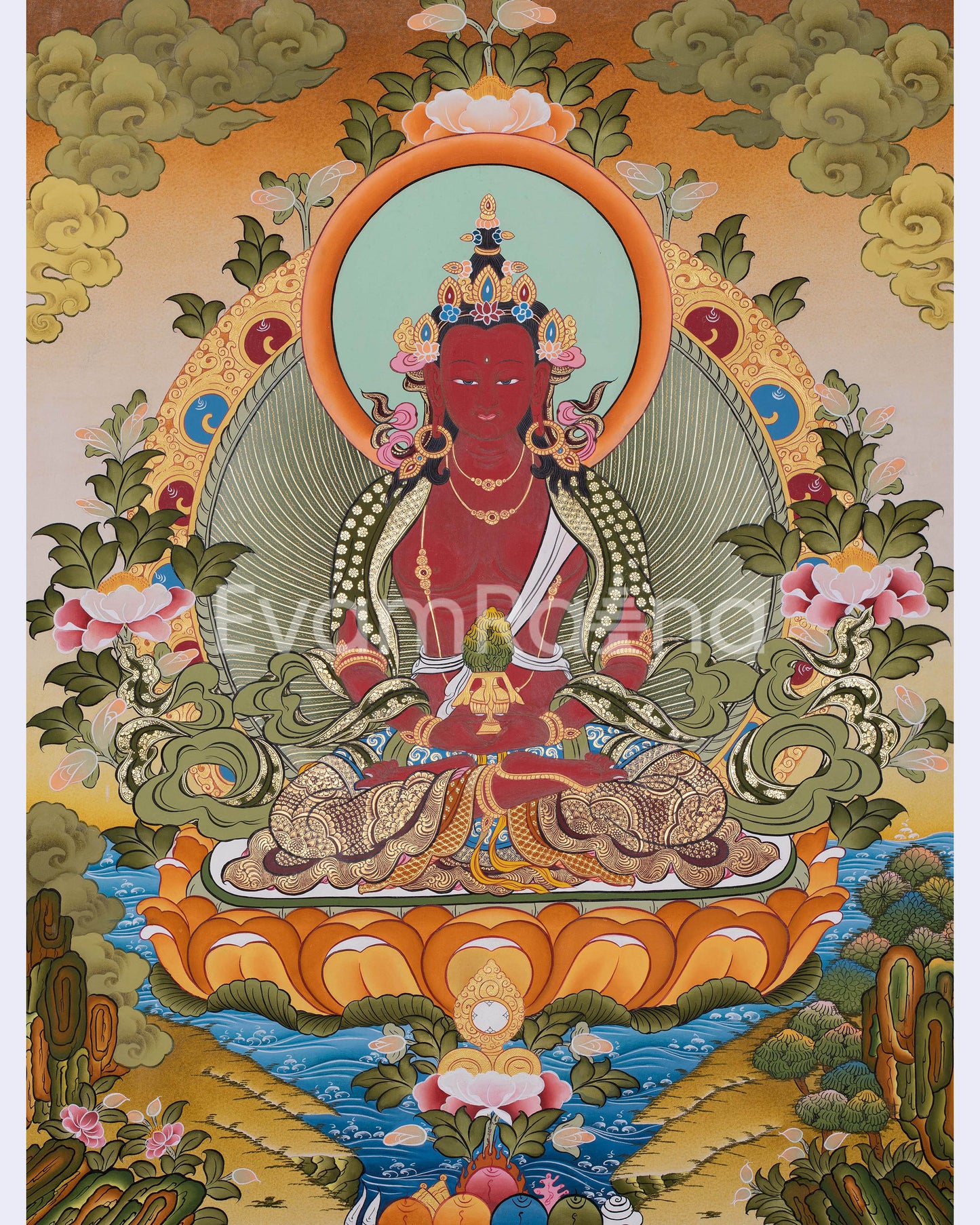 Red Amitayus Buddha Thangka Art | Perfect Travel Art for Practitioner