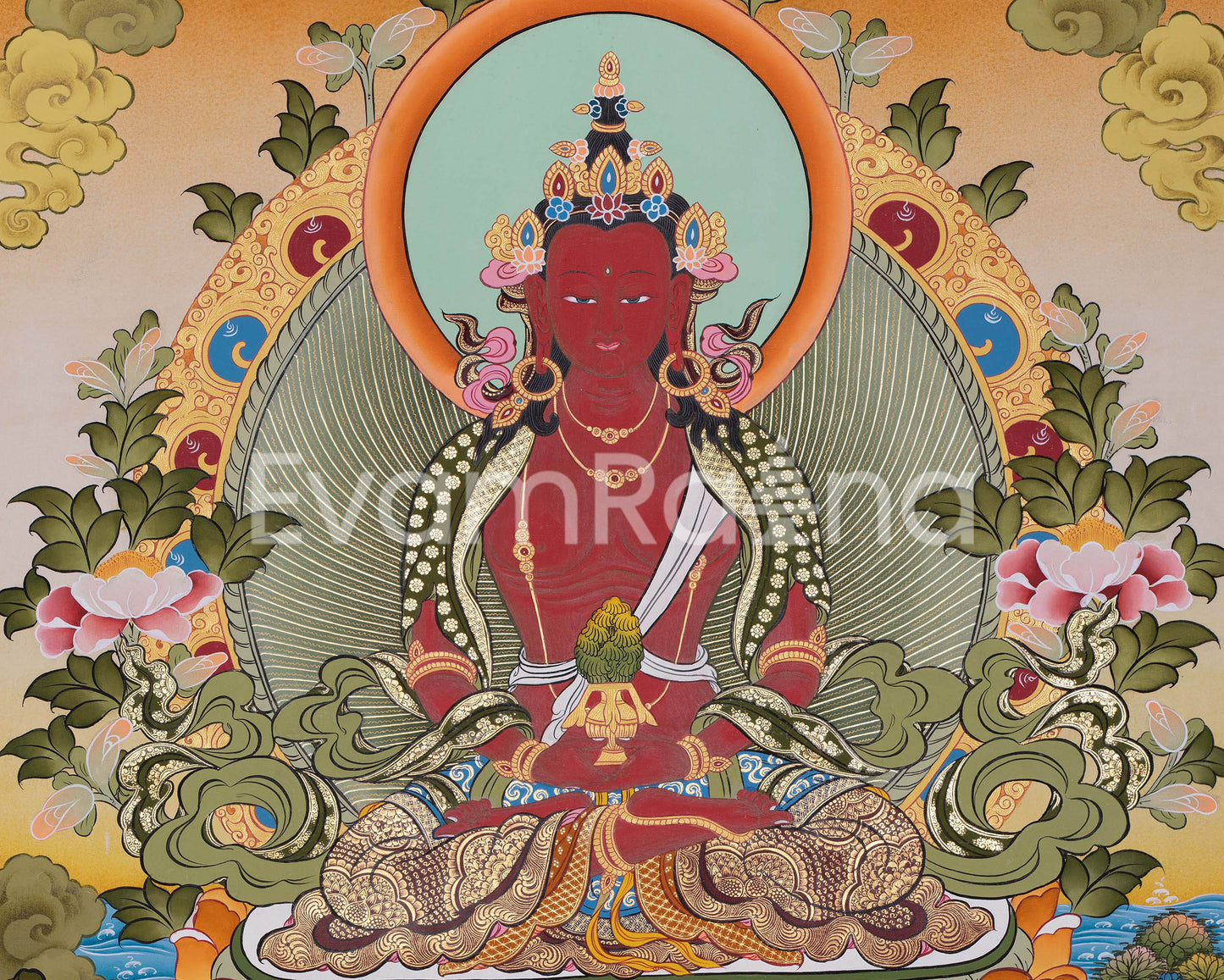 Red Amitayus Buddha Thangka Art | Perfect Travel Art for Practitioner