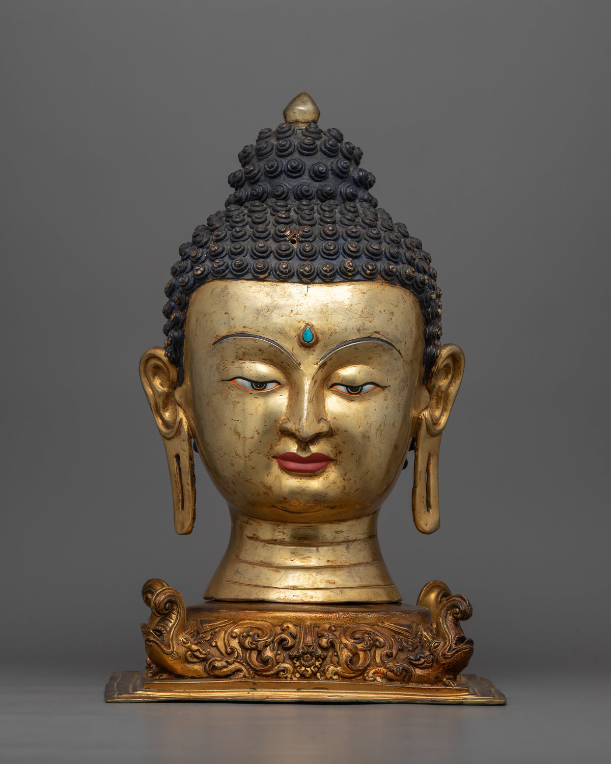 Golden Buddha Head Statue | Classic Decor for Yoga Studio or Personal Altar