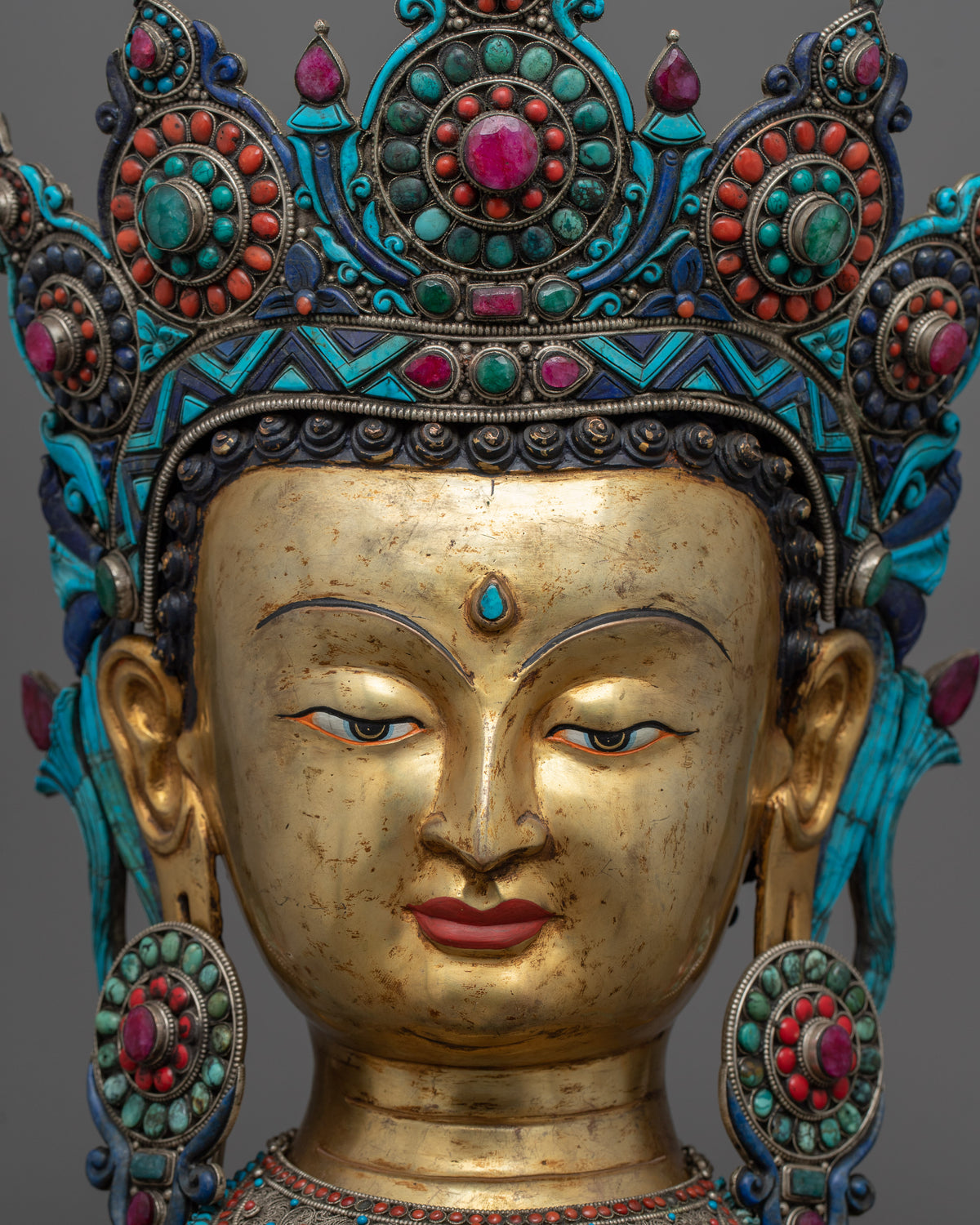 Golden Buddha Head Statue | Classic Decor for Yoga Studio or Personal Altar