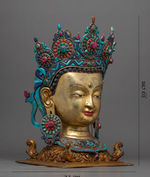 Golden Buddha Head Statue | Classic Decor for Yoga Studio or Personal Altar