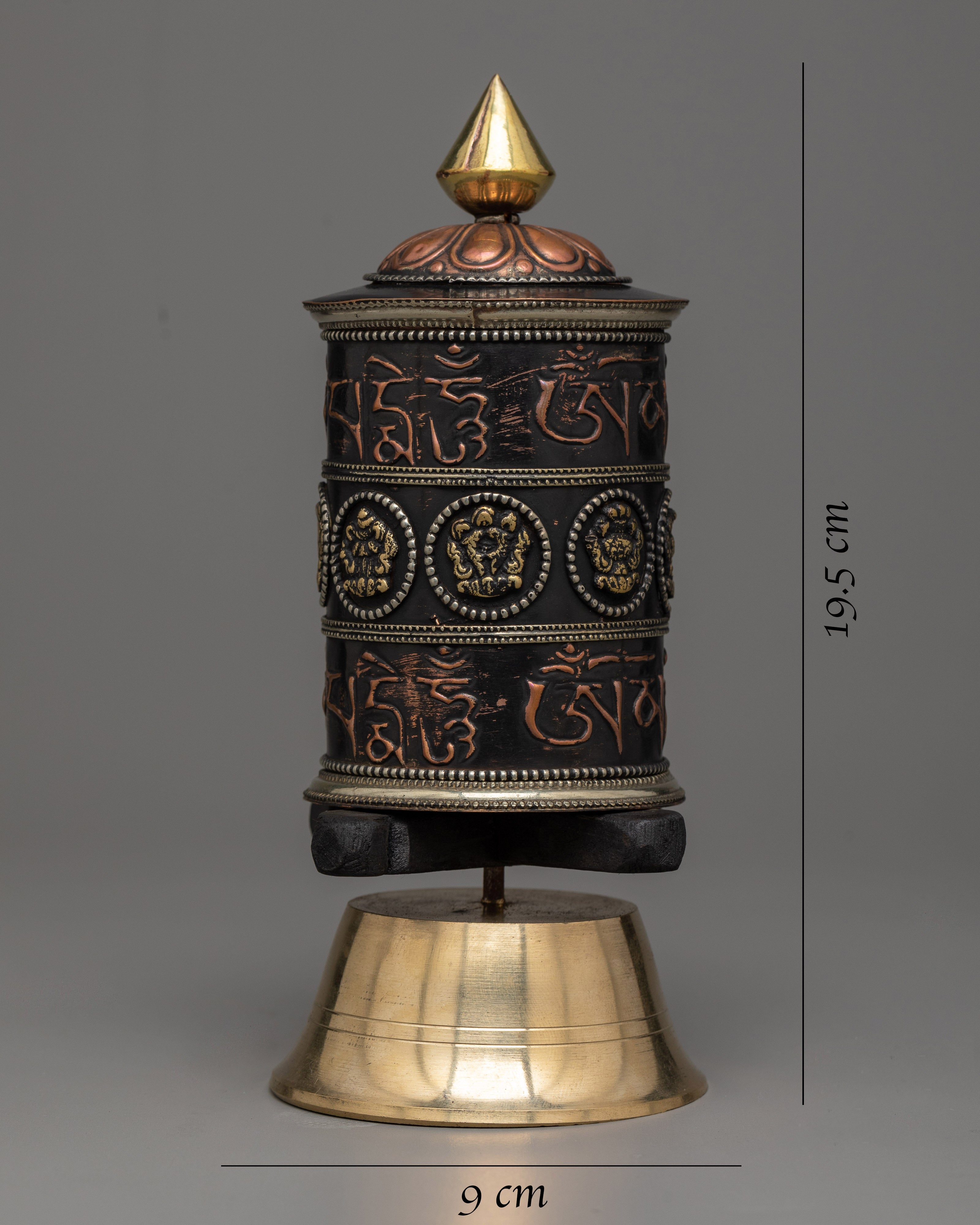 Decorative Brass Copper Prayer Wheel | Elegant Tabletop Decor to Purify Karma