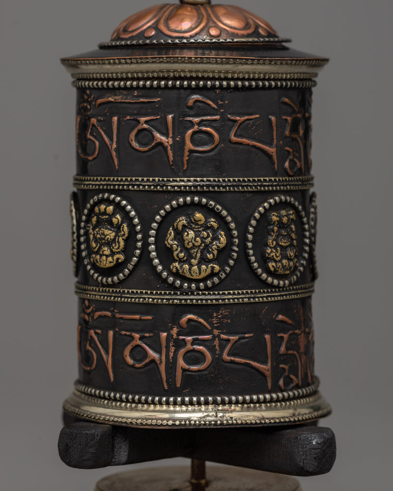 Decorative Brass Copper Prayer Wheel | Elegant Tabletop Decor to Purify Karma