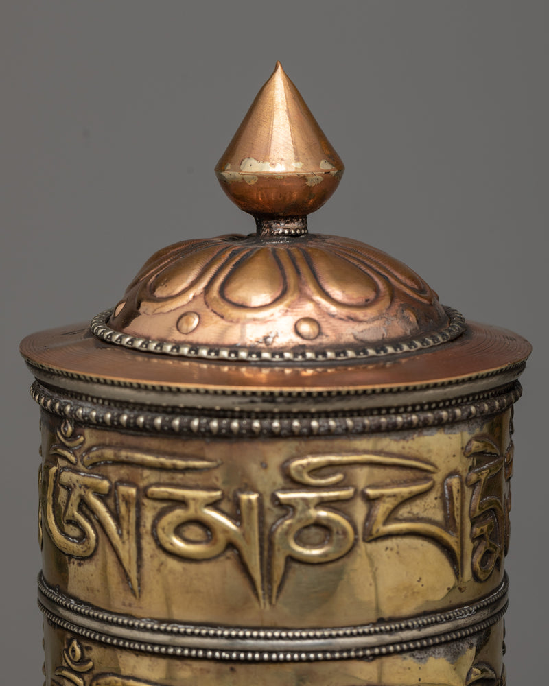 Copper and Brass Prayer Wheel | Portable Spiritual Tool for Daily Practice