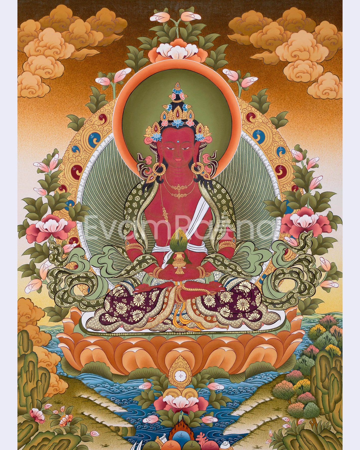 Red Amitayus Buddha Thangka Art | Perfect Travel Art for Practitioner