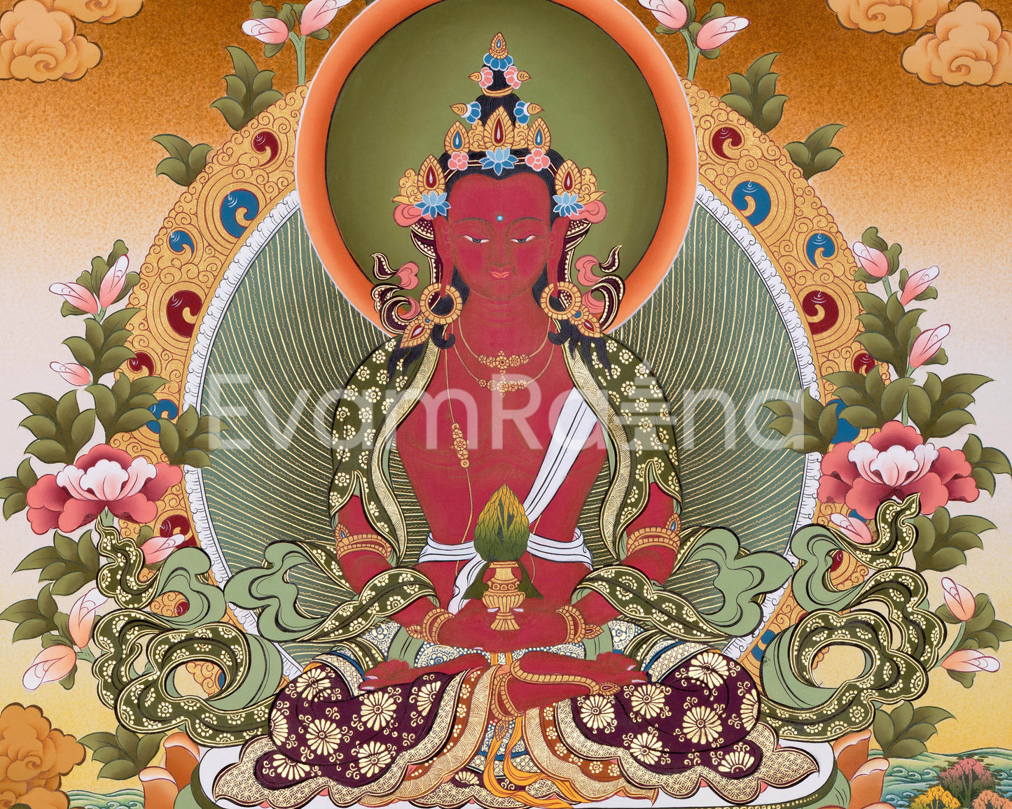 Red Amitayus Buddha Thangka Art | Perfect Travel Art for Practitioner