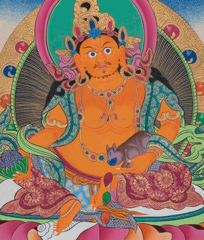 Original Hand-Painted Dzambala Thangka | Kubera Wall Decoration Thangka