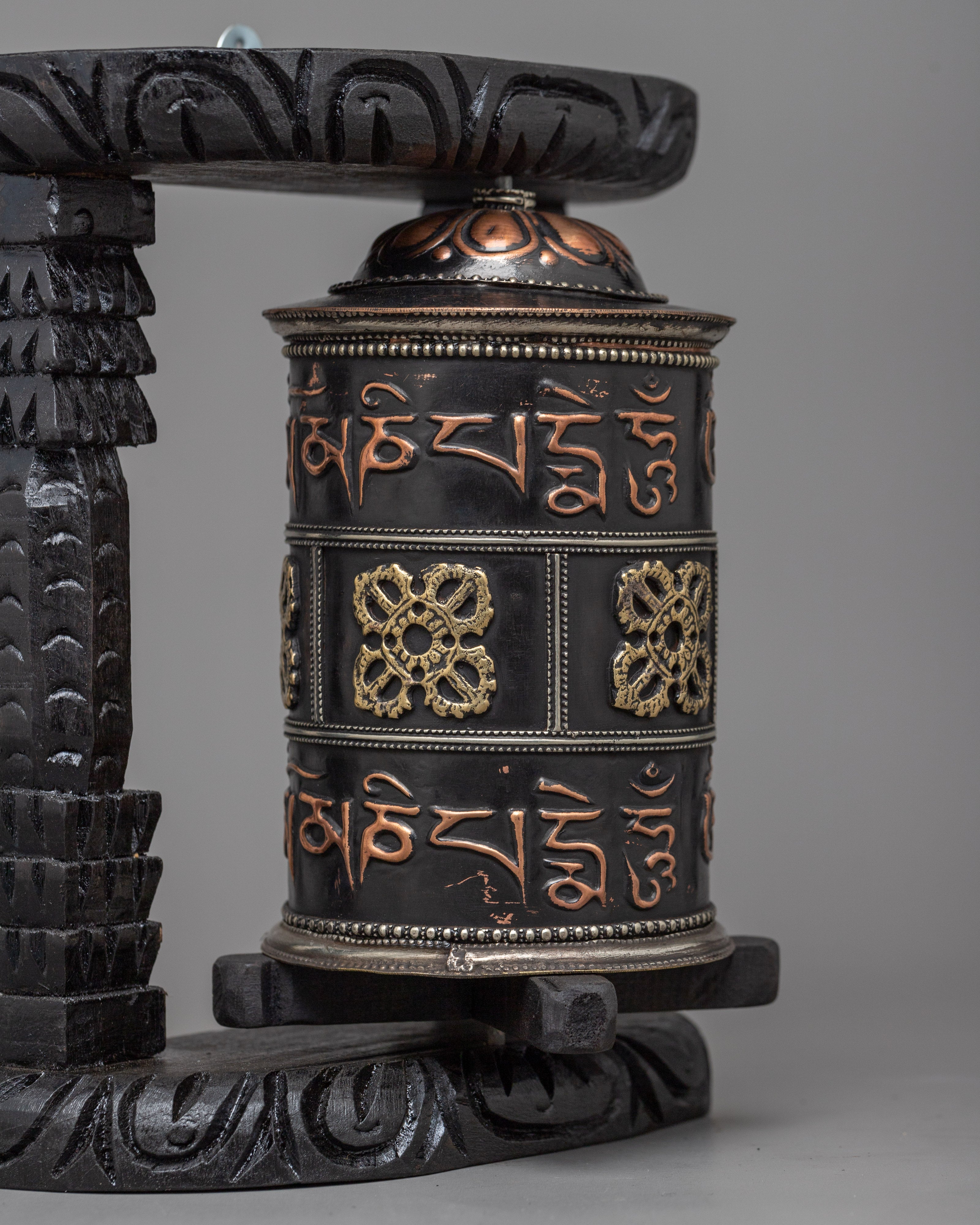 Wooden Prayer Wheel | Boho Meditation Decor