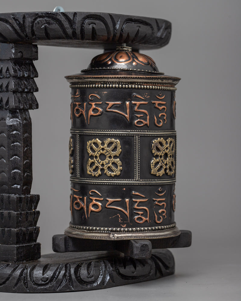 Wooden Prayer Wheel | Boho Meditation Decor