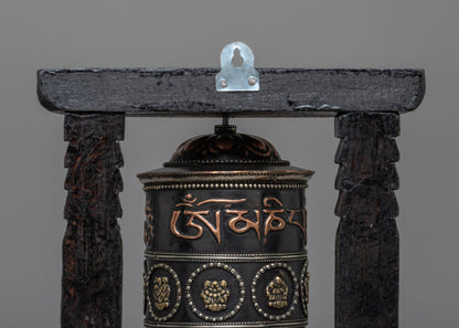 Wooden Frame Prayer Wheel | Tibetan Mantra Wheel for Your Altar