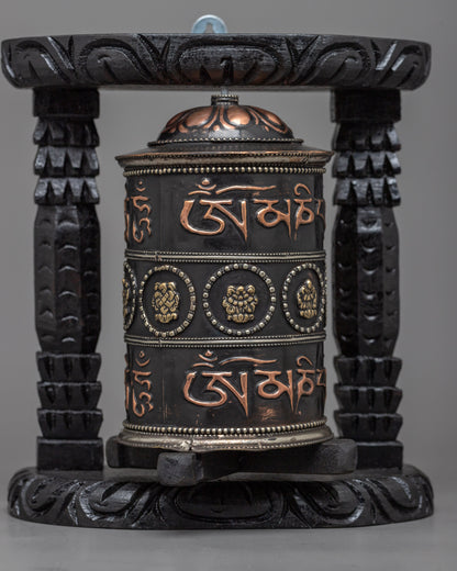 Wooden Frame Prayer Wheel | Tibetan Mantra Wheel for Your Altar