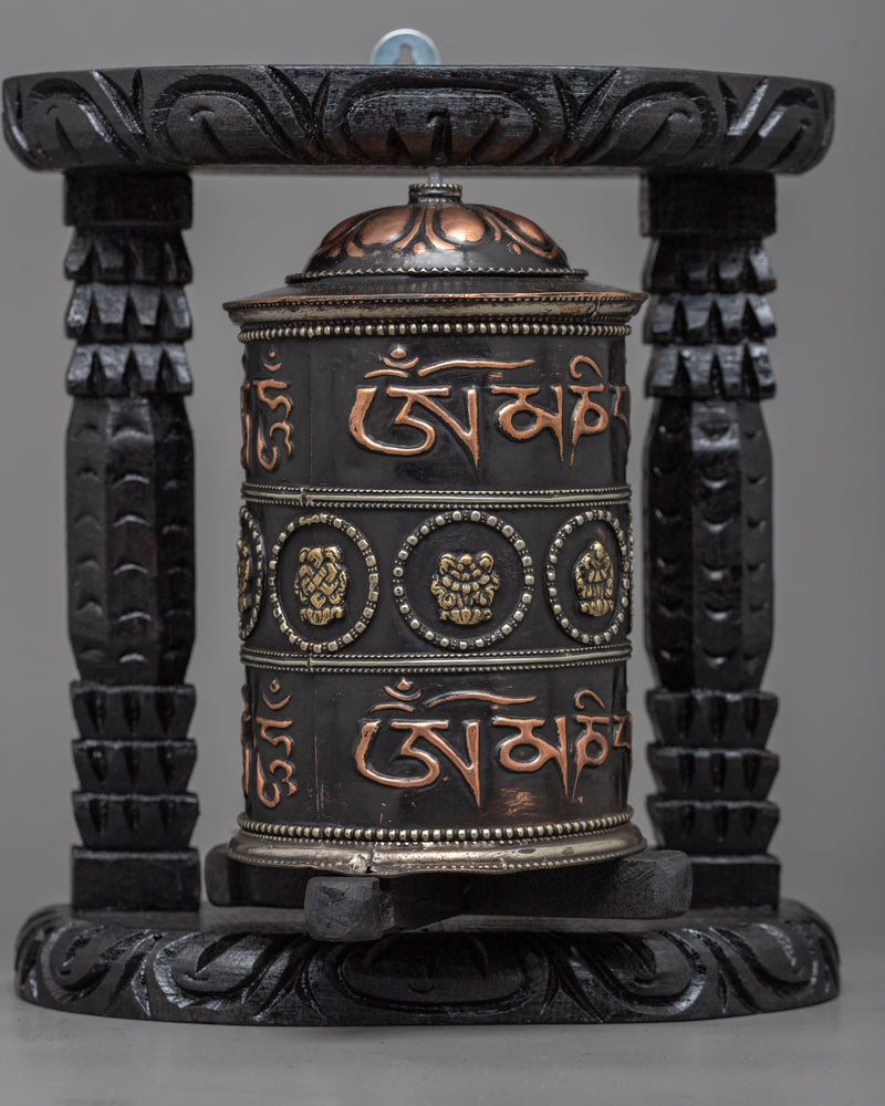 Wooden Frame Prayer Wheel | Tibetan Mantra Wheel for Your Altar