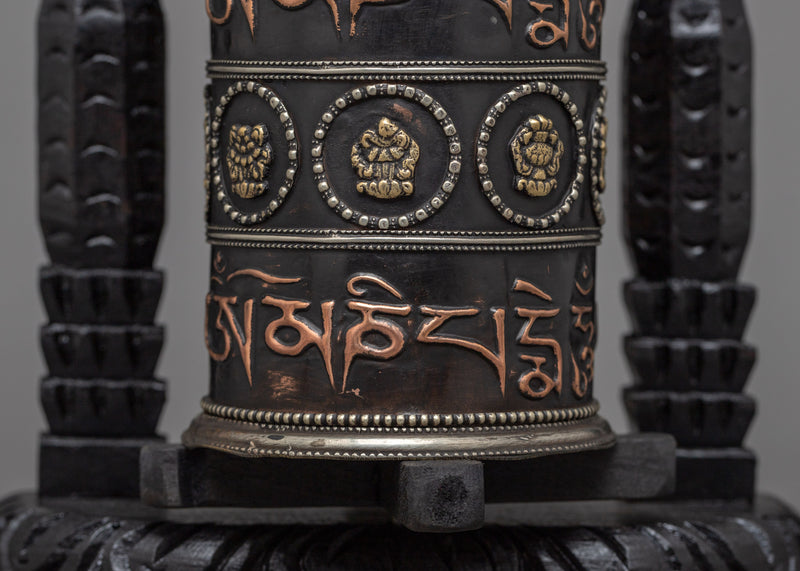 Wooden Frame Prayer Wheel | Tibetan Mantra Wheel for Your Altar