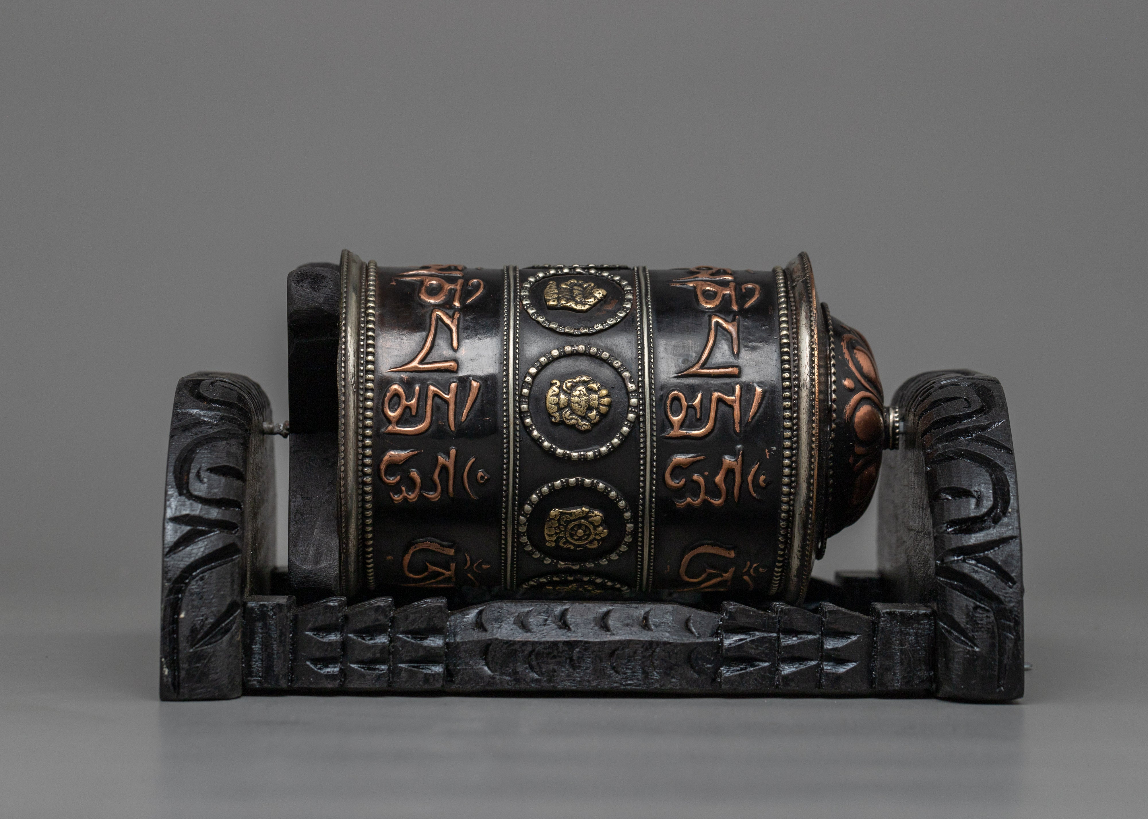 Wooden Frame Prayer Wheel | Tibetan Mantra Wheel for Your Altar